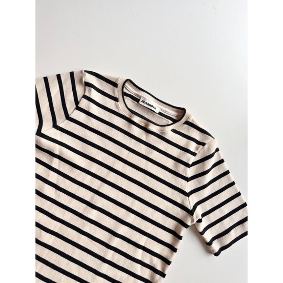 JIL SANDER Mariniere Ivory Black Striped Cotton Jersey T-Shirt, Size S - Picture 11 of 15